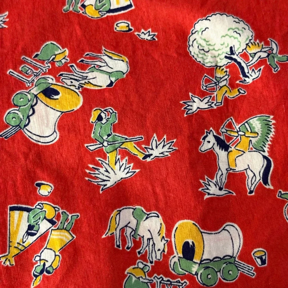 Red Triangle Kerchief Large Cowboy Print Cotton Scarf Vintage 50